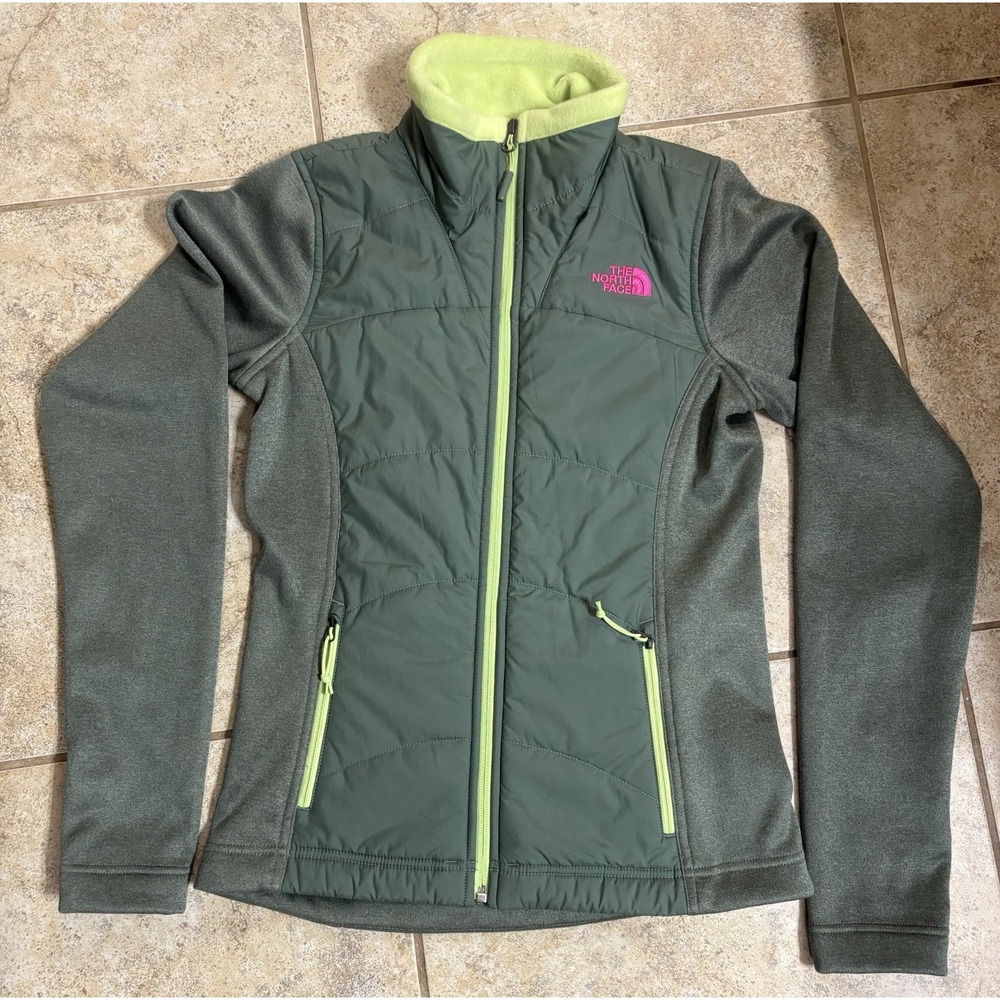 The North Face Hybrid Full Zip Fleece Jacket Green Pink Women's Size XS